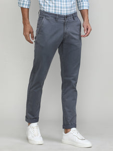 Gunmetal Cotton Trousers Slim Tapered Fit