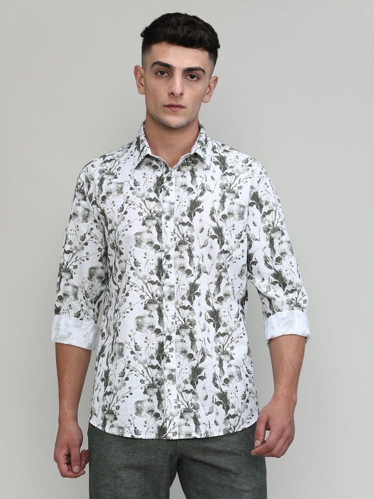Green Slim Fit Premium Cotton Printed Shirt