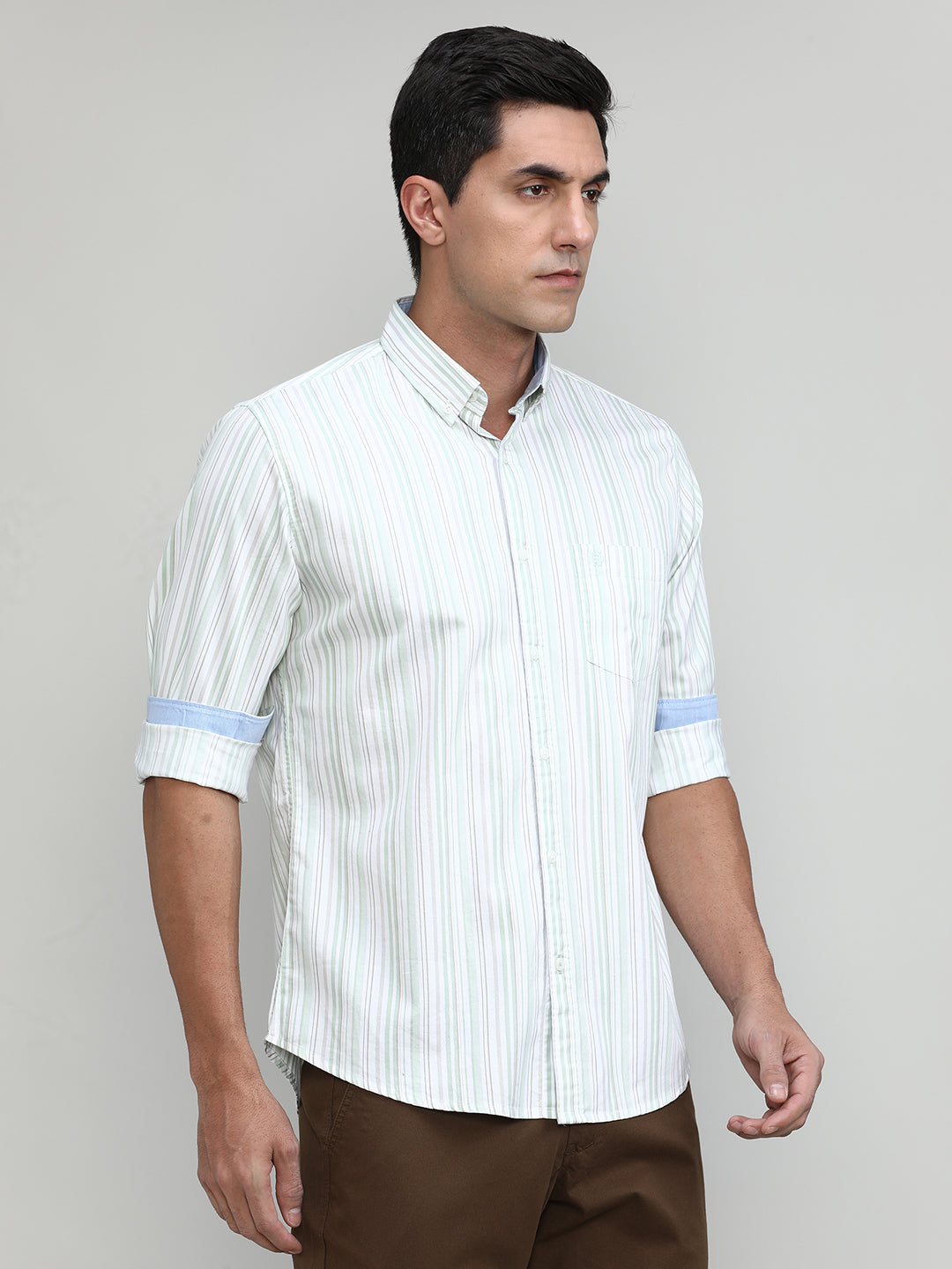 Sky Slim Fit Premuim Cotton Stripes Shirt With Bone Collar