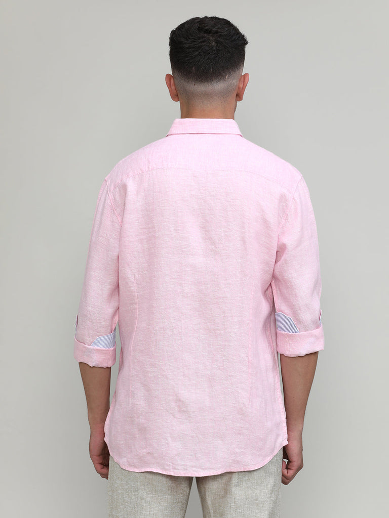Pink Slim Fit Premium Linen Solid Shirt