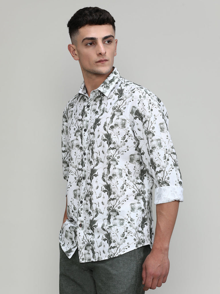 Green Slim Fit Premium Cotton Printed Shirt