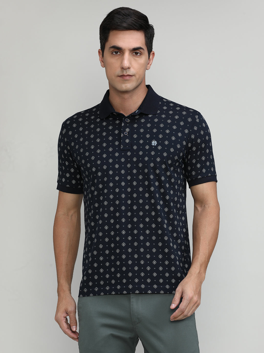 Black Jersey Cotton Lycra Printed Polo T-shirt