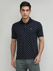 Black Jersey Cotton Lycra Printed Polo T-shirt