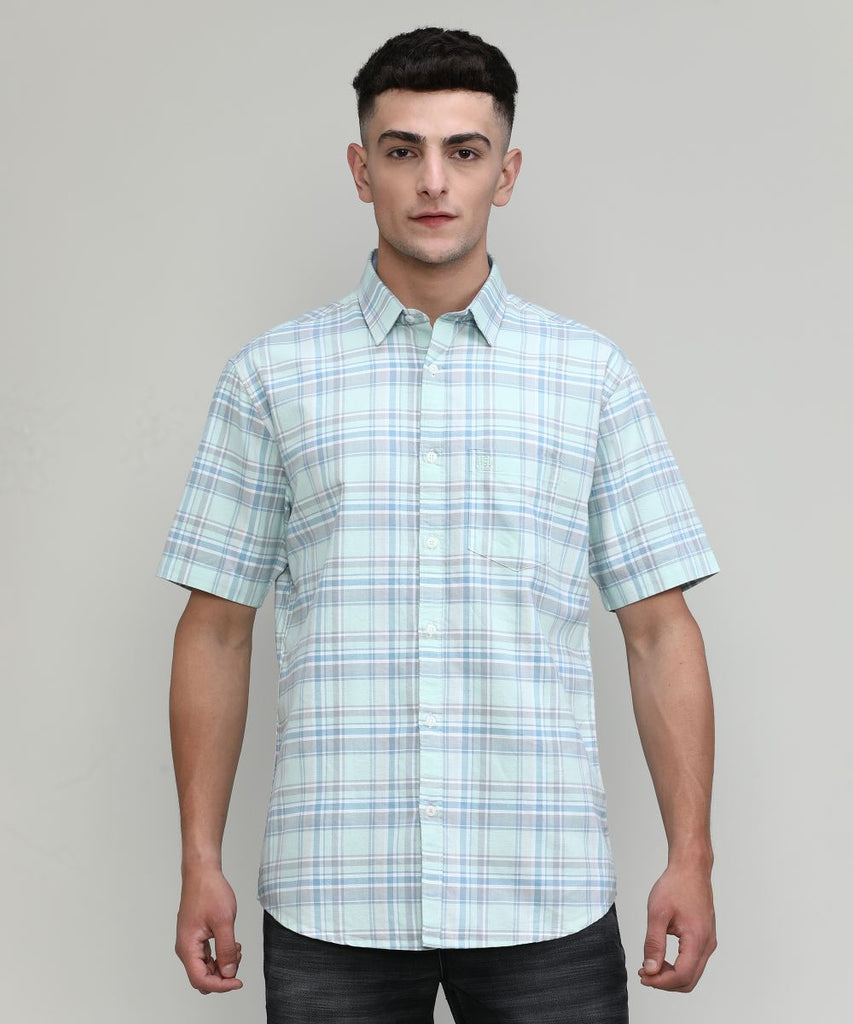 Pistachio Slim Fit Premuim Cotton Checks Shirt With Pocket
