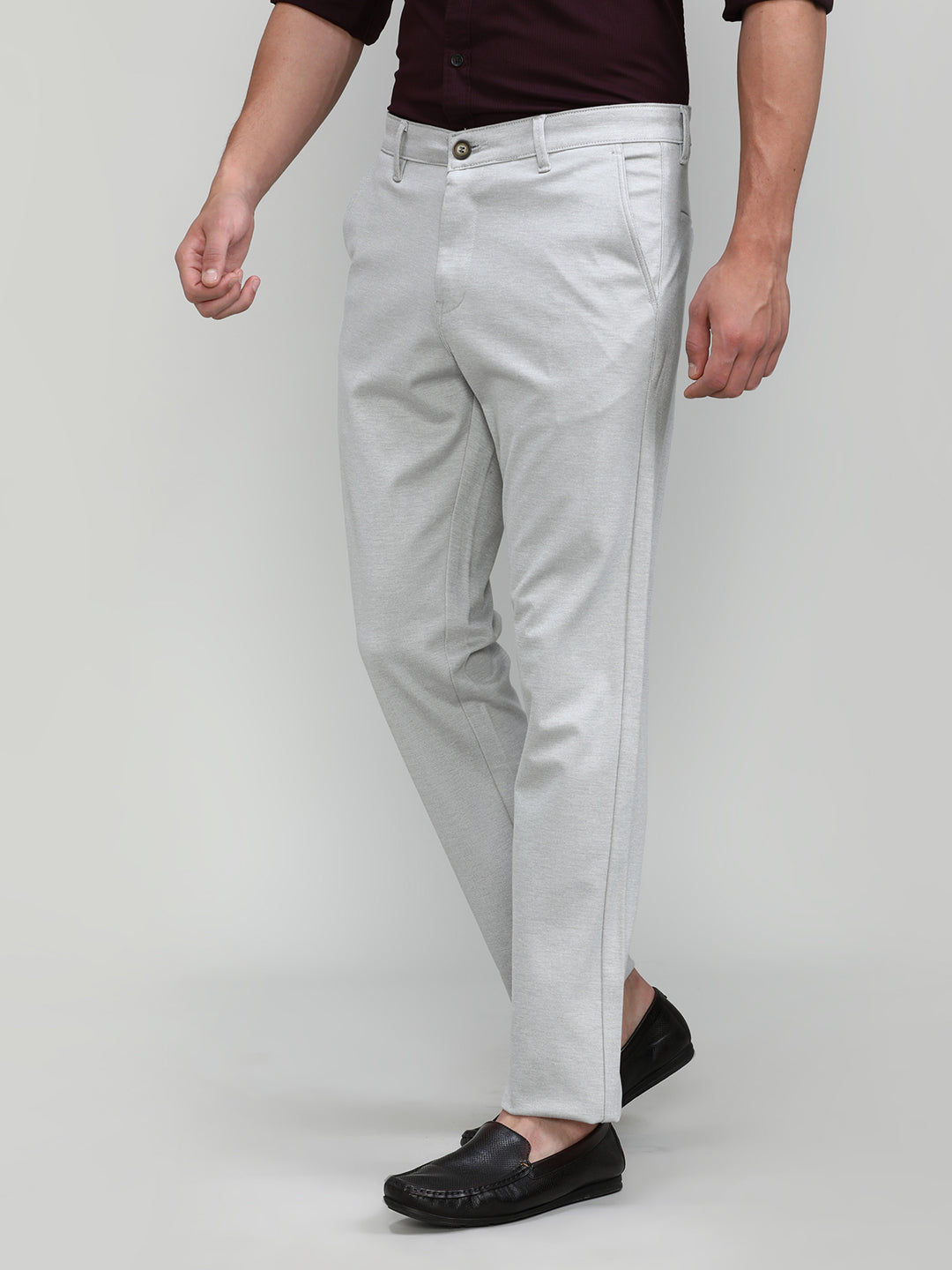 Light Grey Cotton Trousers Slim Tapered Fit