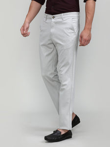 Light Grey Cotton Trousers Slim Tapered Fit