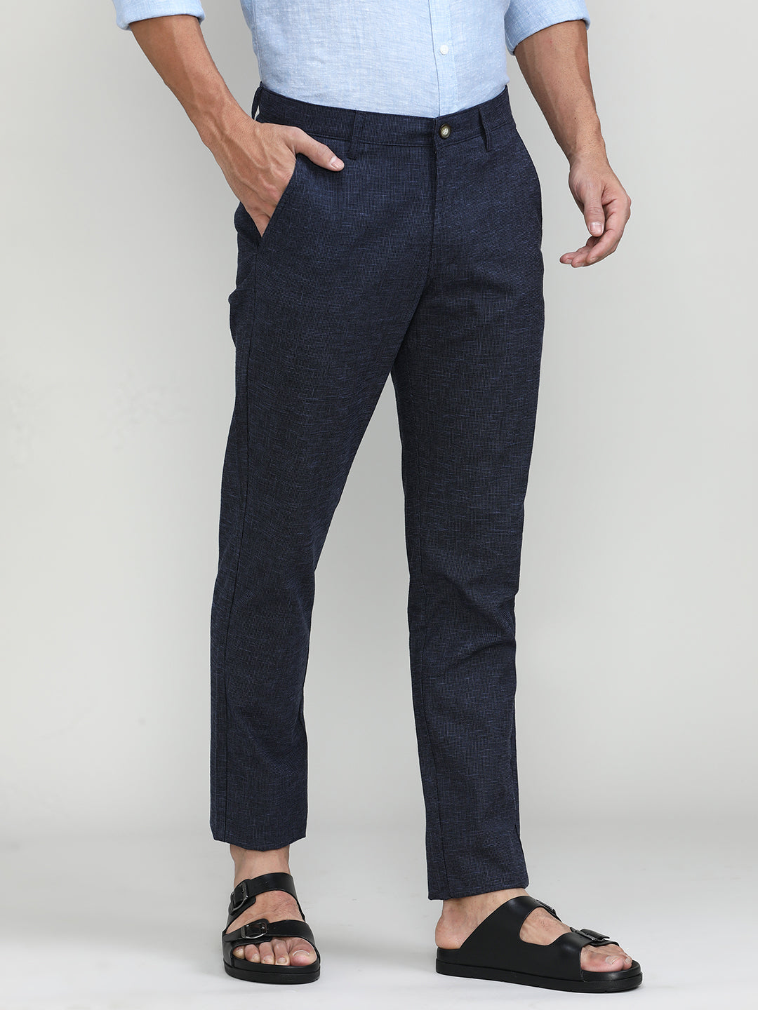 Eclipse Blue Cotton Trousers Slim Tapered Fit