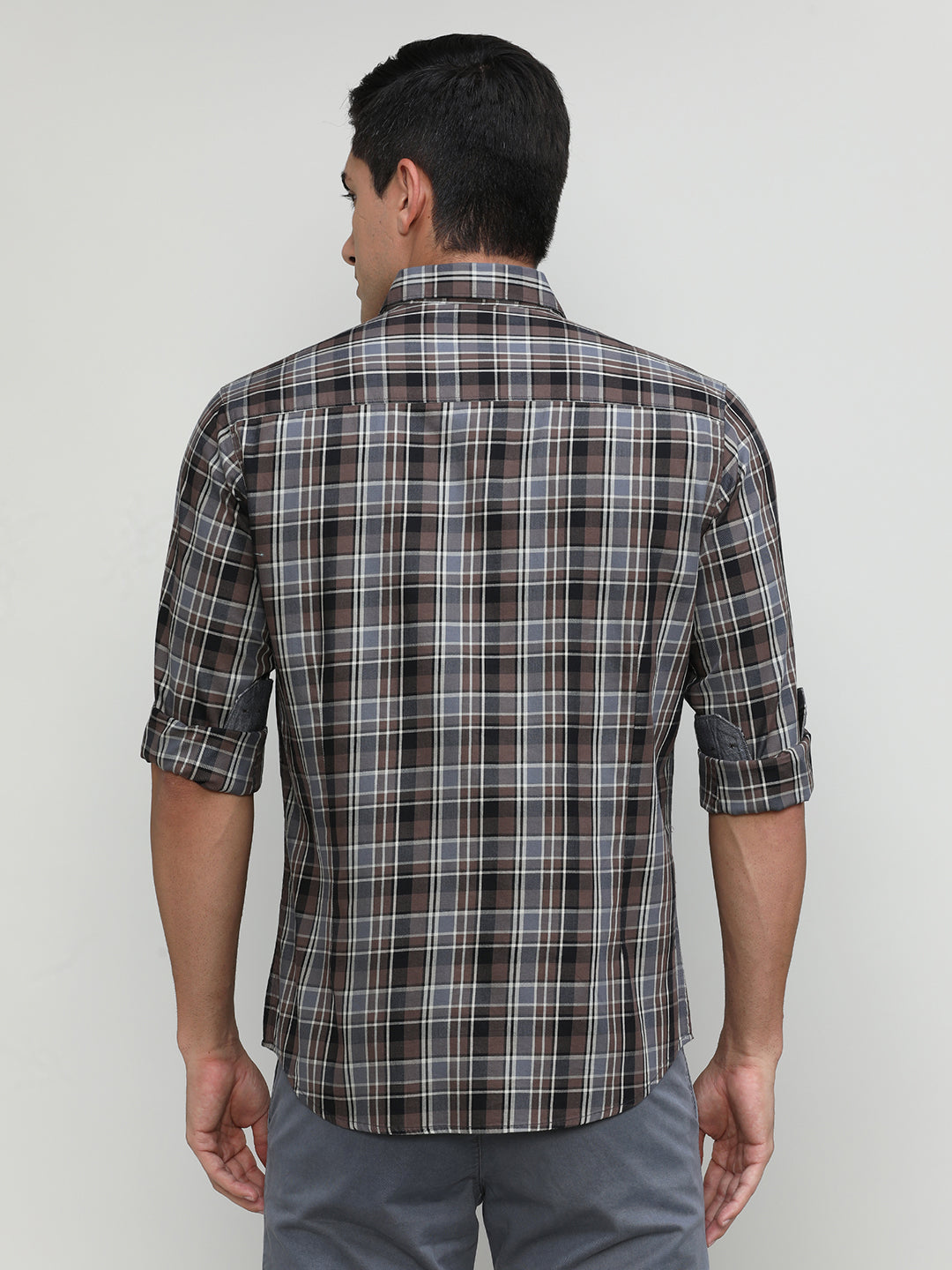 Wood Slim Fit Premuim Cotton Checks Shirt With Button Down Collar & Pocket