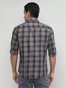 Wood Slim Fit Premuim Cotton Checks Shirt With Button Down Collar & Pocket
