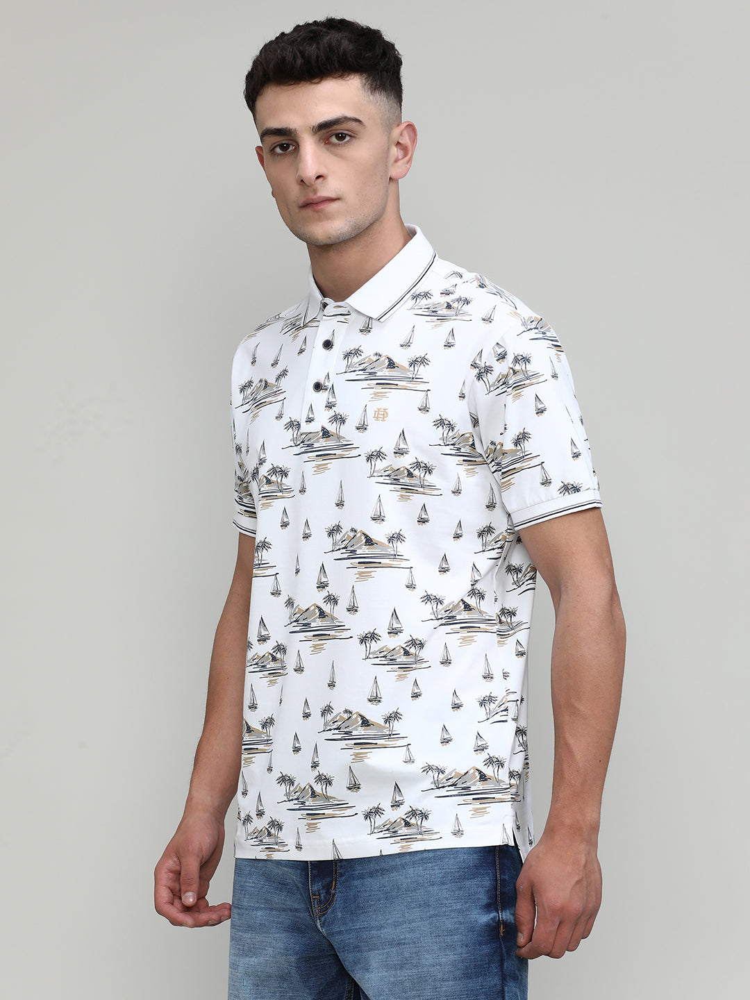 Sea Salt Jersey Cotton Lycra Printed Polo T-shirt