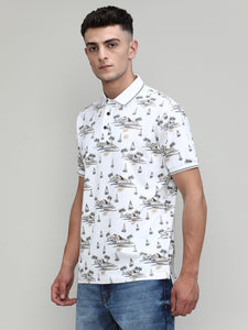 Sea Salt Jersey Cotton Lycra Printed Polo T-shirt