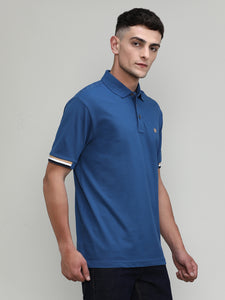 Indigo Pique Cotton Lycra Solid Polo T-shirt