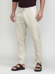 Sand Cotton Travel Trousers Slim Tapered Fit