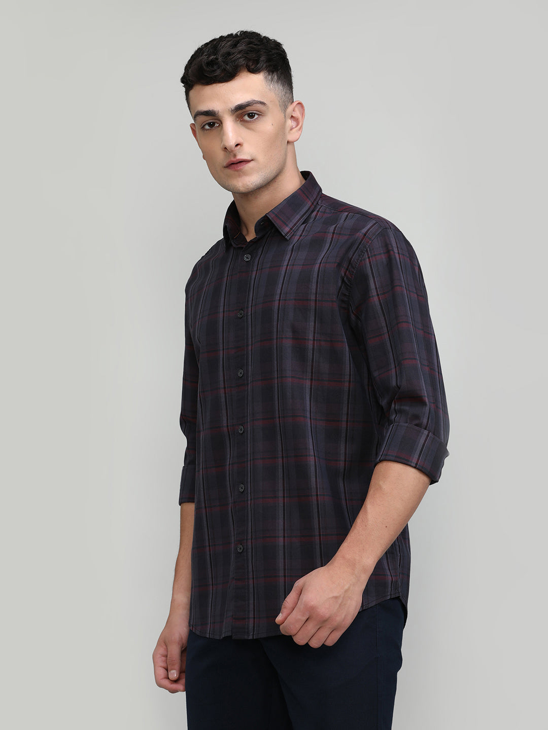 Exclusive Purple Collection Deep Green Slim Fit Premium Cotton Checks Shirt