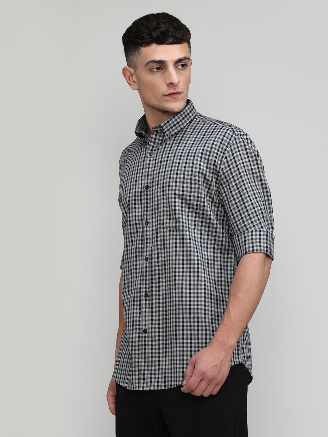 Exclusive Purple Collection Black Slim Fit Premium Cotton Checks Shirt