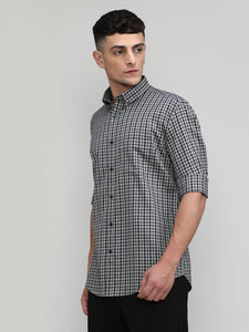 Exclusive Purple Collection Black Slim Fit Premium Cotton Checks Shirt