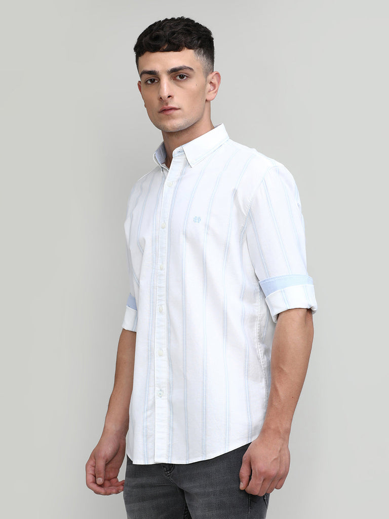 Snow Slim Fit Premium Cotton Lycra Stripe Shirt