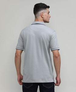 Silver Cloud Pique Cotton Lycra Solid Polo T-shirt