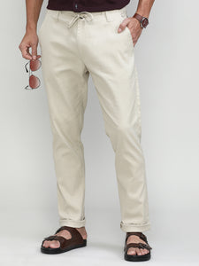 Sand Cotton Travel Trousers Slim Tapered Fit