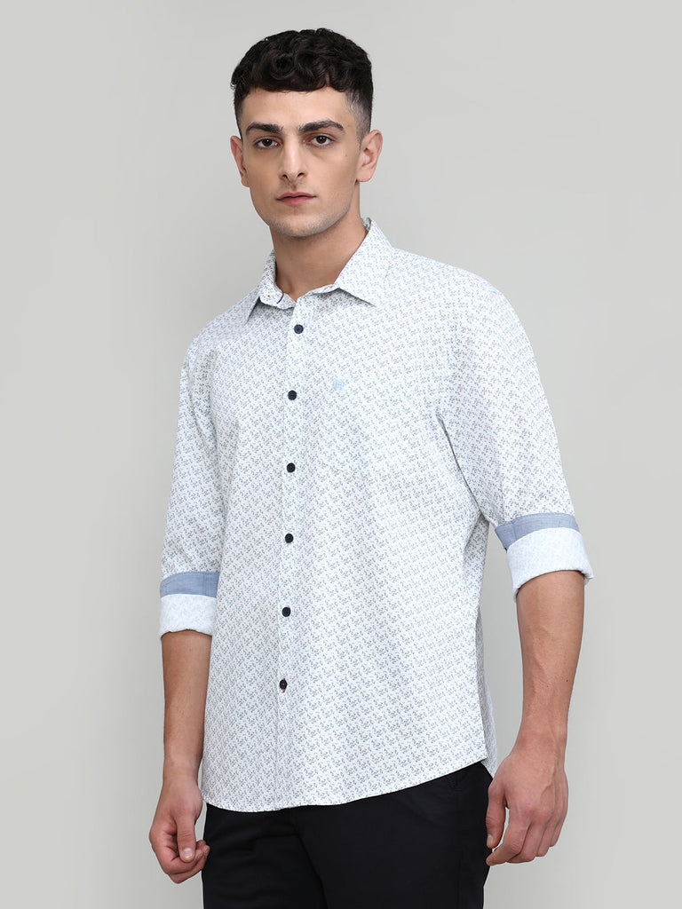 White Slim Fit Premium Cotton Printed Shirt With Pocket