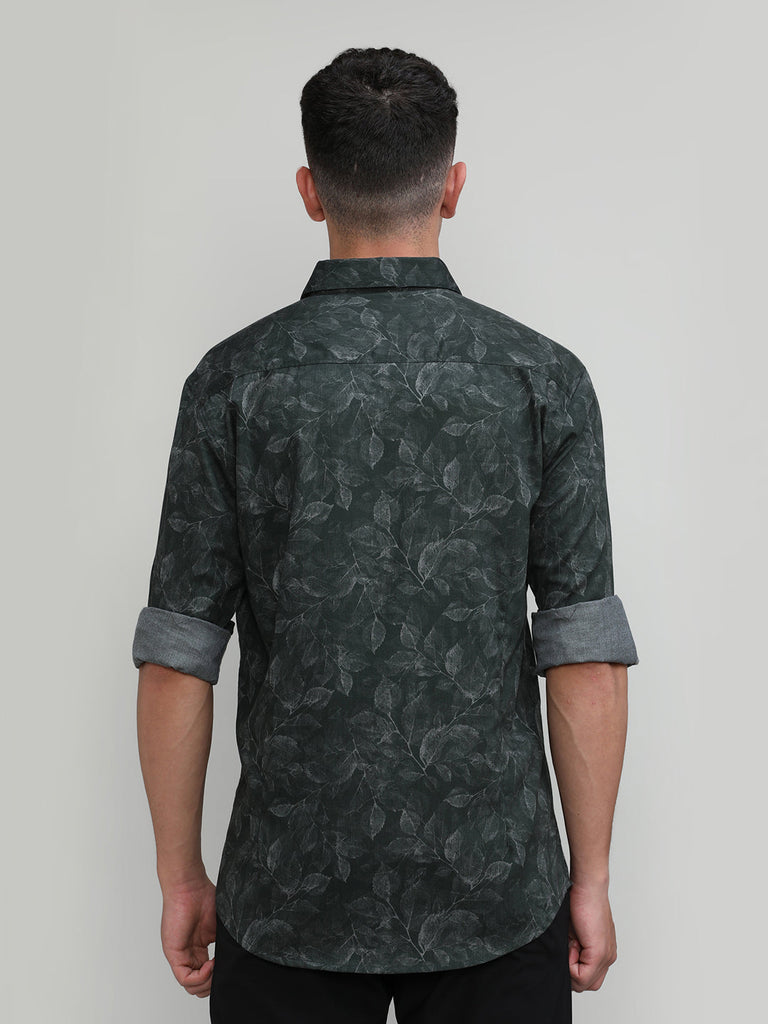 Bottle Green Slim Fit Premium Cotton Printed Shirt