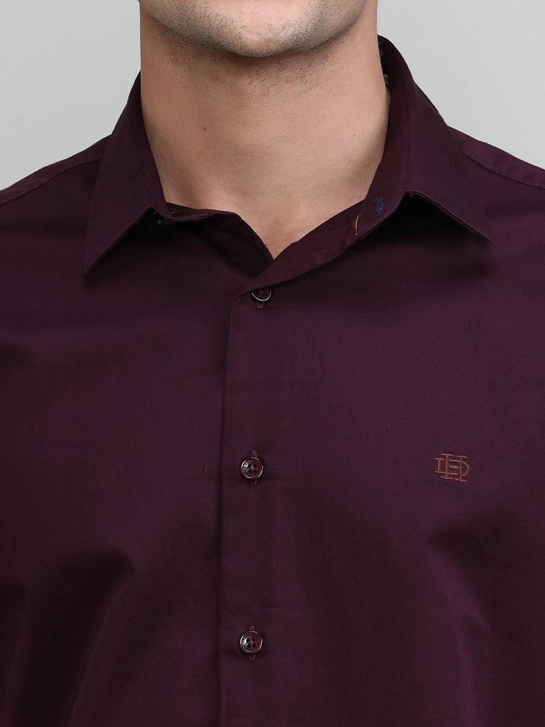 Wine Slim Fit Premium Cotton Solid Shirt
