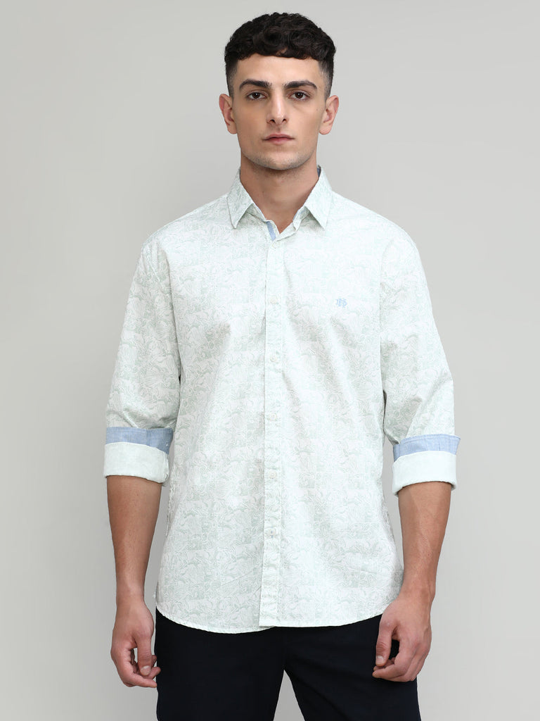 Pistachio Slim Fit Premium Cotton Printed Shirt