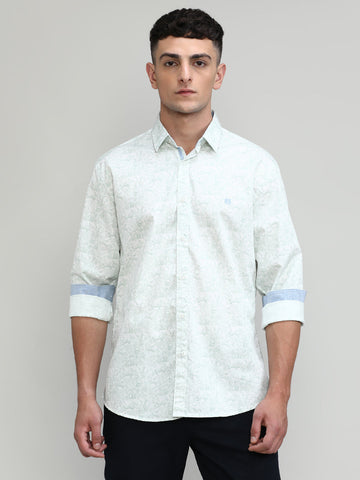Pistachio Slim Fit Premium Cotton Printed Shirt