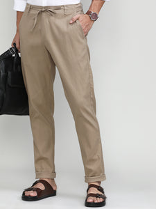 Khaki Cotton Travel Trousers Slim Tapered Fit