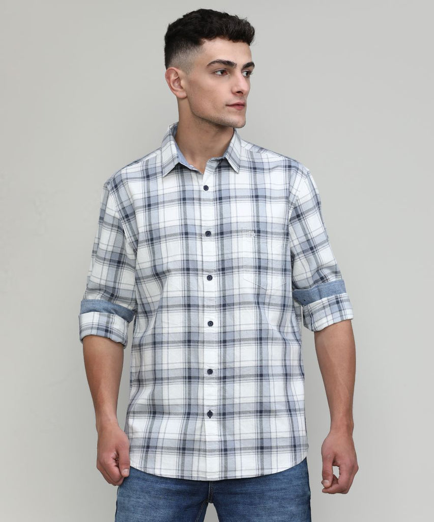 Steel Shade Slim Fit Premuim Cotton Checks Shirt With Regular Pocket