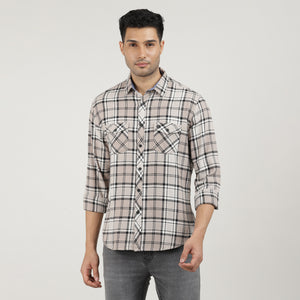 Biscoff Brushed Checks Shirt With Double Pocket