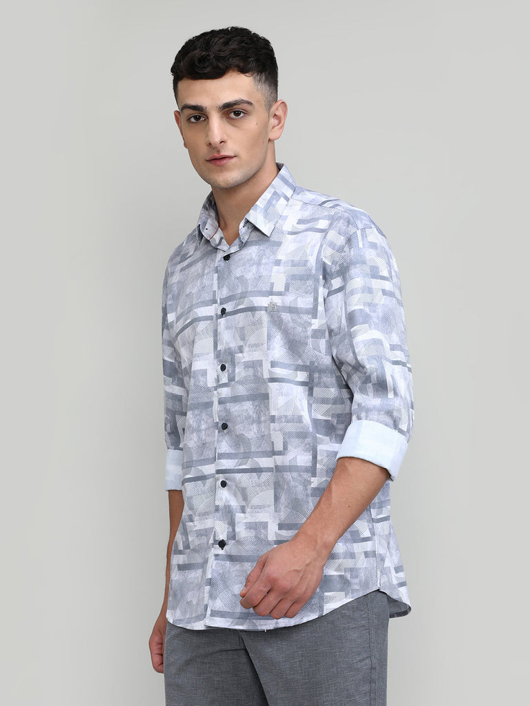 Grey Slim Fit Premium Cotton Printed Shirt