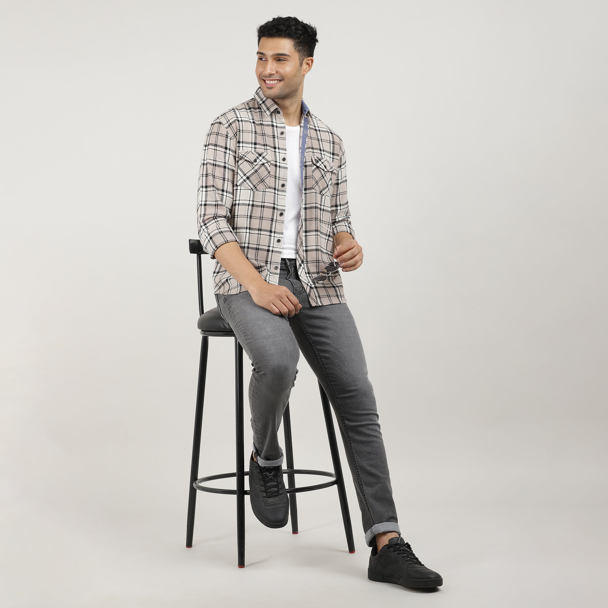 Biscoff Brushed Checks Shirt With Double Pocket