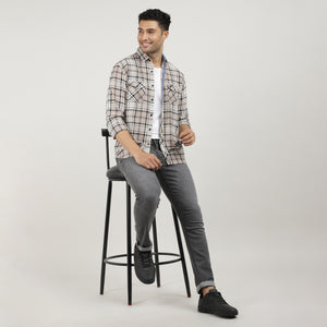 Biscoff Brushed Checks Shirt With Double Pocket