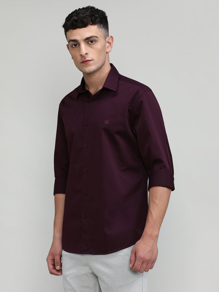 Wine Slim Fit Premium Cotton Solid Shirt