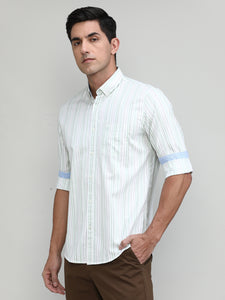 Sky Slim Fit Premuim Cotton Stripes Shirt With Bone Collar