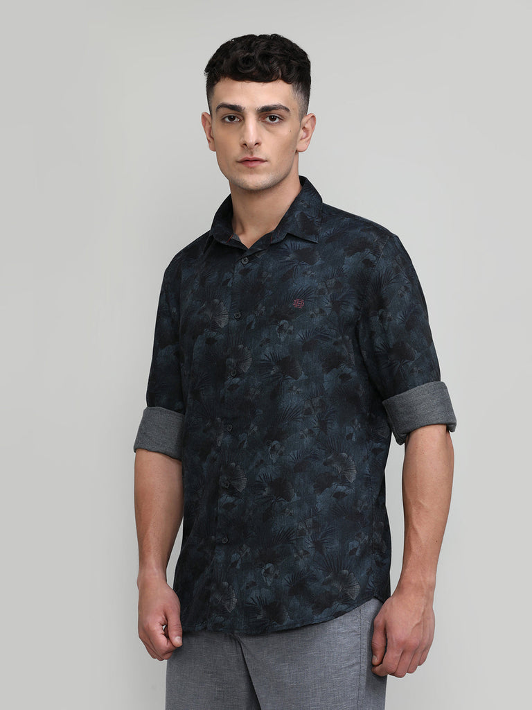 Black Slim Fit Premium Cotton Printed Shirt