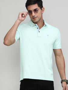 Misty Jade Pique Cotton Lycra Solid Polo T-shirt