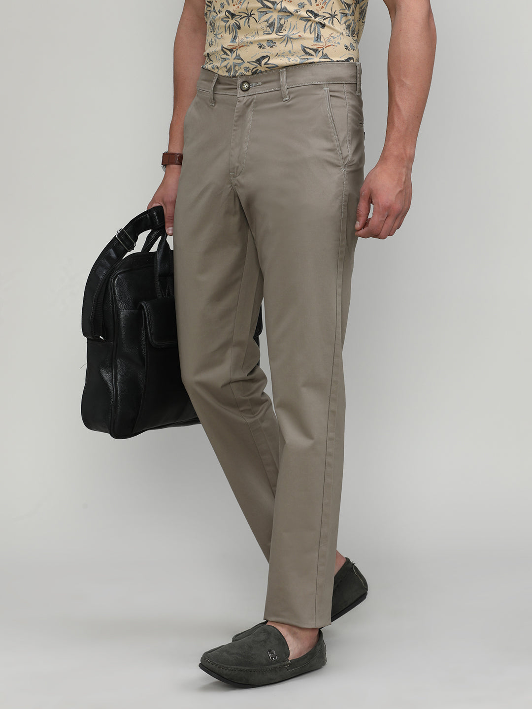 Silver Mink Shade Cotton Trousers Slim Tapered Fit