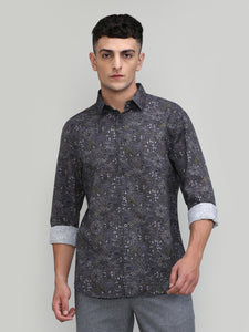 Exclusive Purple Collection Dark Olive Slim Fit Printed Premium Cotton Linen Shirt