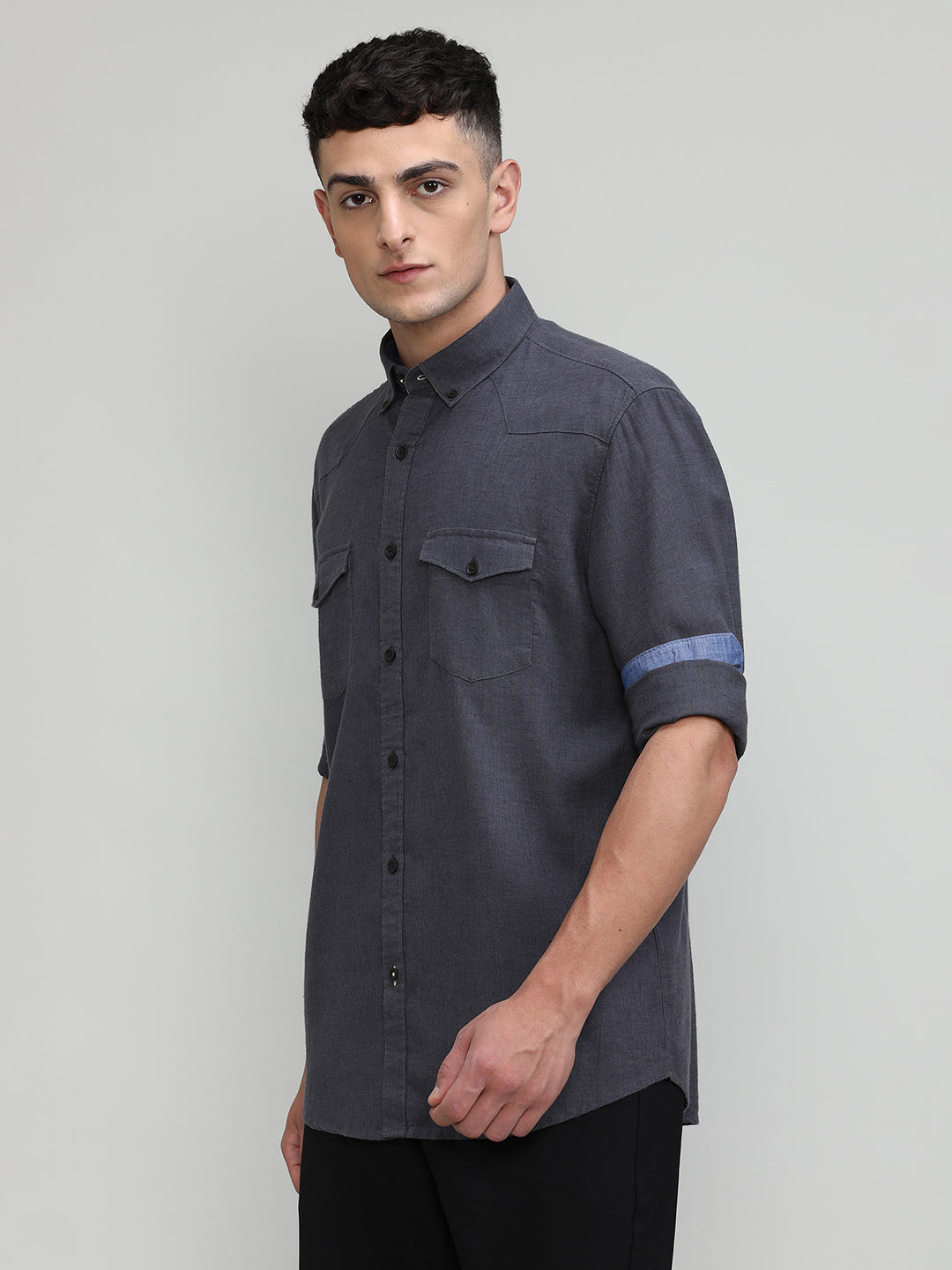 Elephant Slim Fit Premium Cotton Lycra Solid Shirt With Pocket