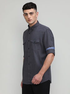 Elephant Slim Fit Premium Cotton Lycra Solid Shirt With Pocket