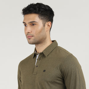 MELANGE OLIVE-FULL SLEEVES-POLO-TSHIRT-AW24