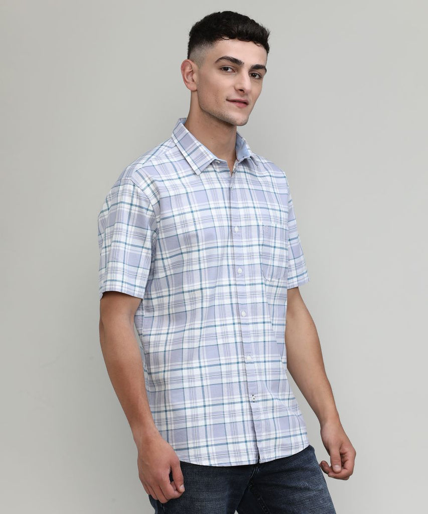 Lilac Slim Fit Premuim Cotton Checks Shirt With Pocket