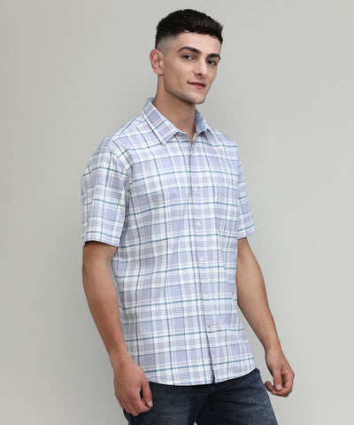 Lilac Slim Fit Premuim Cotton Checks Shirt With Pocket