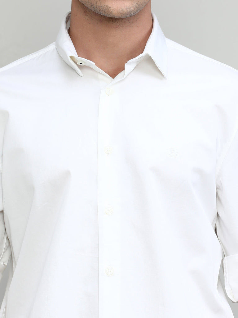 White Slim Fit Premium Cotton Solid Shirt