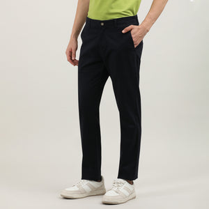 Navy Cotton Trousers-Slim Tapered Fit