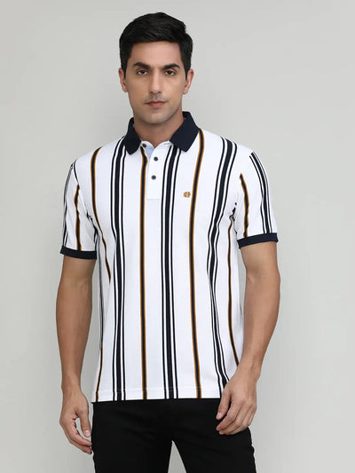 Snow Pique Cotton Lycra Stripes Polo T-shirt