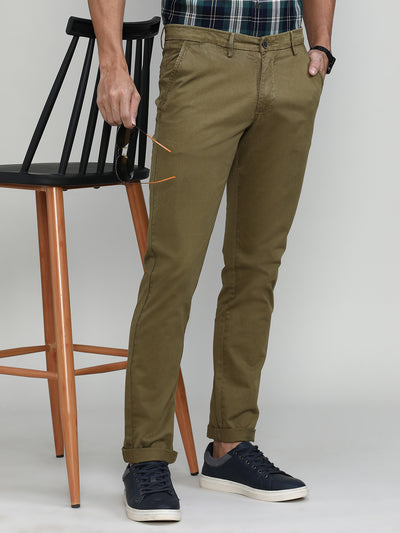 Wood Shade Cotton Trousers Slim Tapered Fit