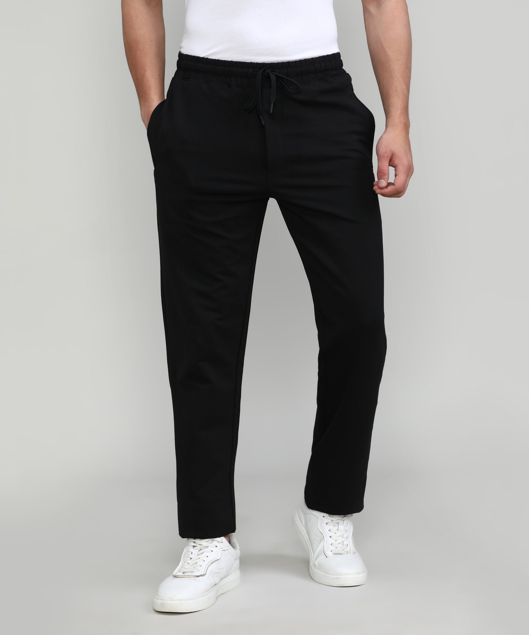 Black French Terry Lycra Cotton Track Pants